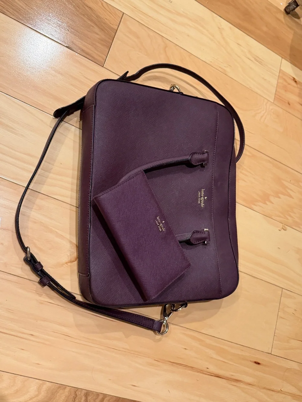 NWOT Kate Spade New York Plum Saffiano Leather Briefcase Tote & Matching Wallet